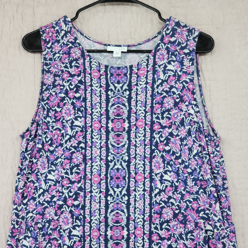 J Jill Maxi Dress M Floral Purple Jersey Shift Sleeveless Beach Resortwear 53" - Picture 10 of 13